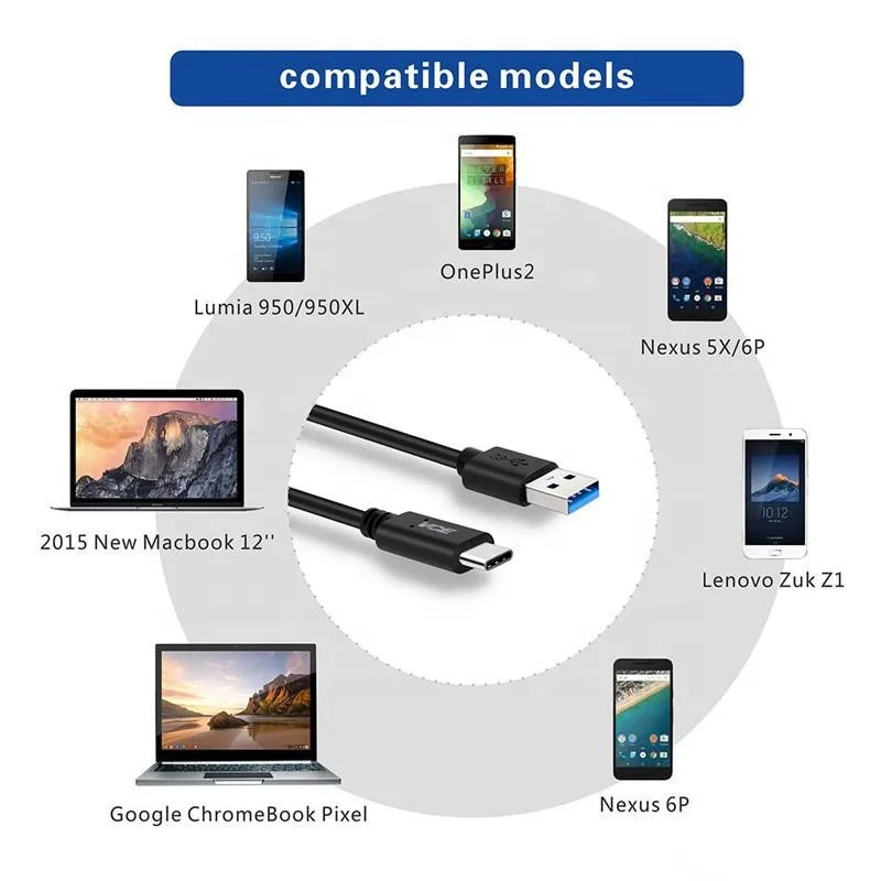 Type C Cable 3A Fast Charging USB C To USB A Cable Type-C To USB Cable Black 1M