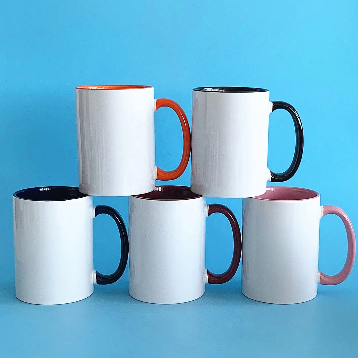 15 oz Inner and Handle Color Blank Sublimation 15oz Straight Side Ceramic Mug for Custom Photo Printing Cup Blank Coated