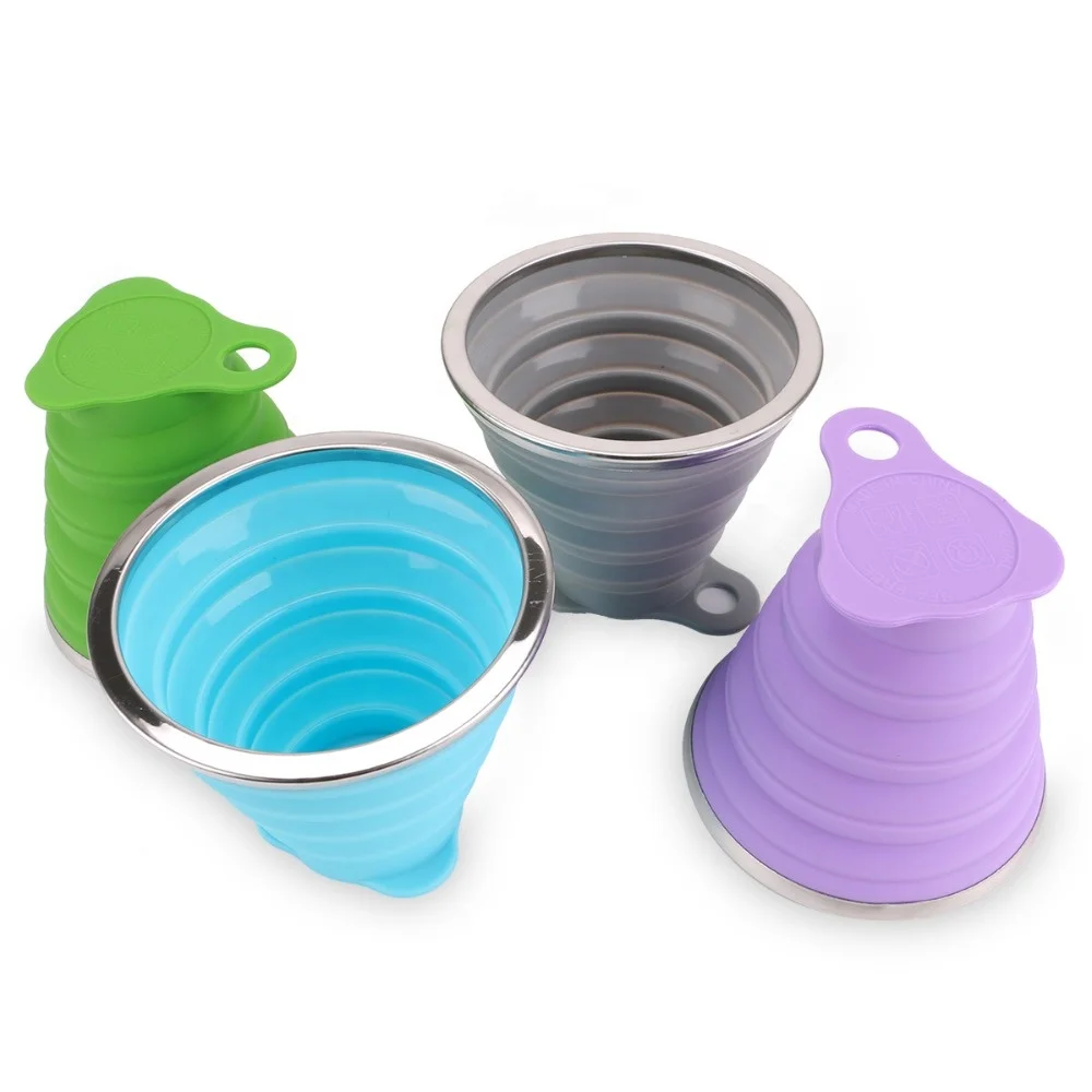 Manufacture Hot Products Portable Reusable 270ml traveling water cup climbing sports folding Collapsible Silicone Cup