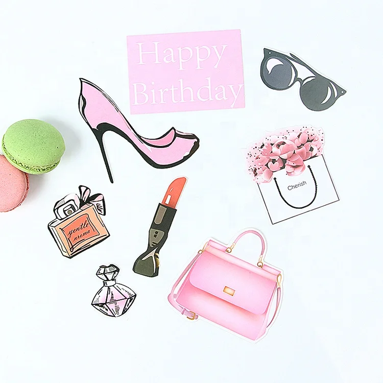 New design happy birthday party  girls  cake topper high-heeled handbag cake topper perfume  cake topper