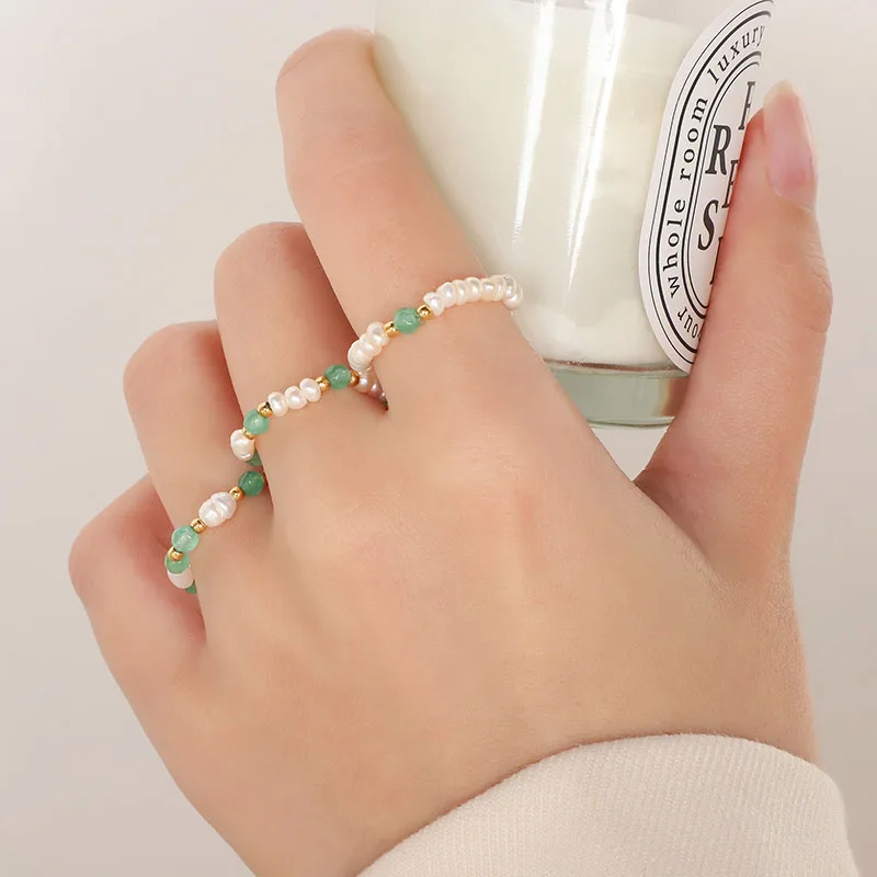 Baroque Beaded Natural Freshwater Pearl Spring Ring Colors Bead Adjustable Rings French Vintage Minimalist Jewelry Elastic Ring