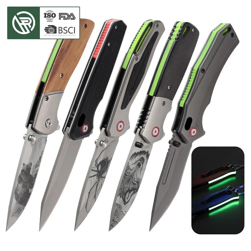 Bochen Custom Glow in the Dark Luminous Folding Pocket Knife Natural Brighten Handle Camping EDC Outdoor