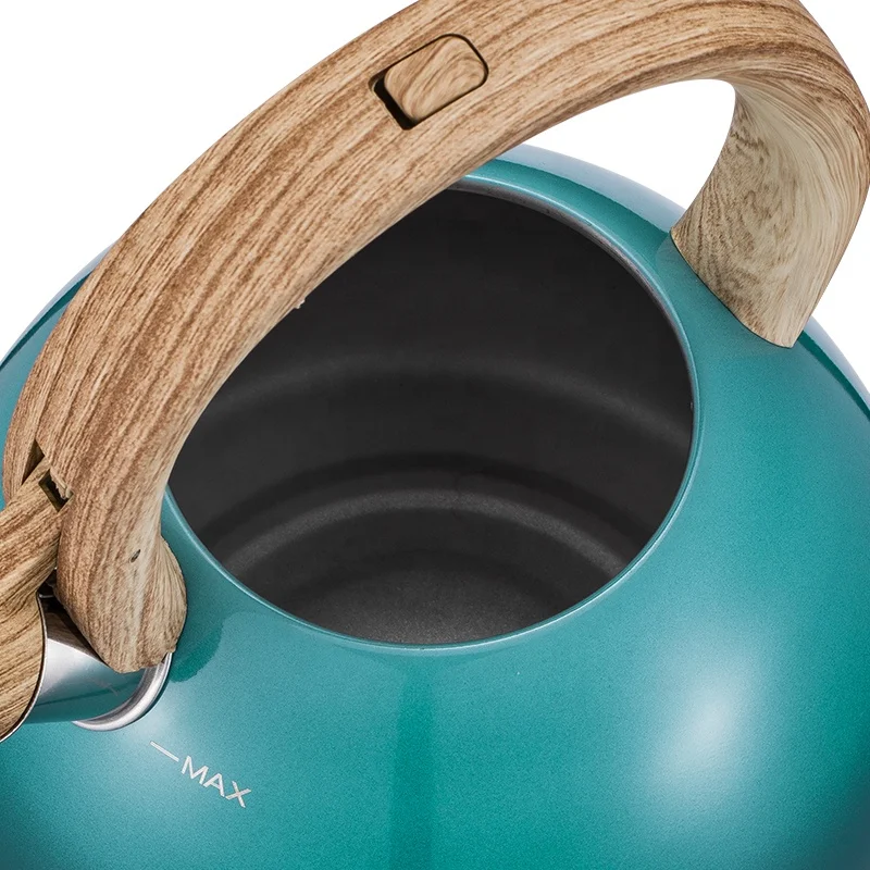 High Quality Kitchen Home Black Coating Coffee kettle Stainless Steel Whistling Kettle Wood Handle Tea Pot