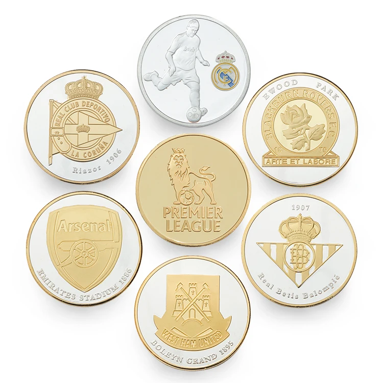 
Commemorative Enamel Custom Souvenir Engraving Soccer Football Club Gold Silver Plated Coin 