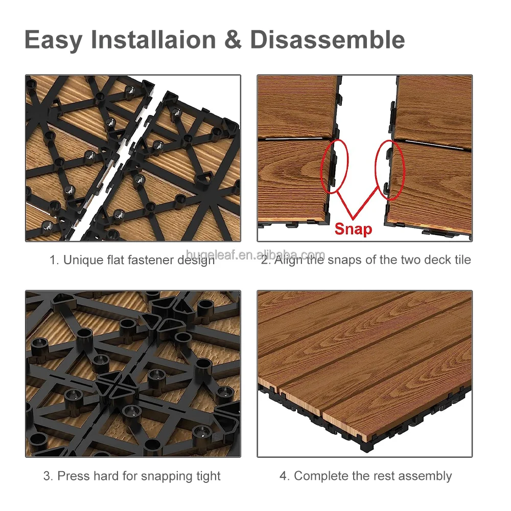 DIY Interlocking Deck WPC Flooring Tiles Outdoor Waterproof 3D Wooden Composite Decking Tiles