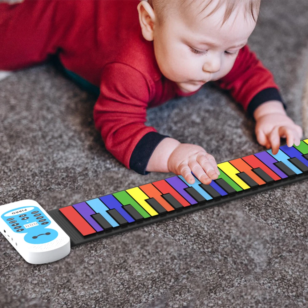KONIX colorful kids online piano instrument toy piano microphone funny musical keyboard cheap electric rollup mini piano
