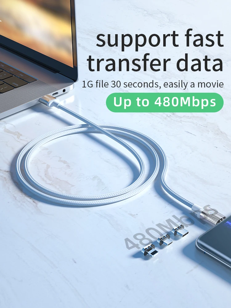 Hot Sell 6 A Fast Charging 3 in 1 Micro Type-C Lightning USB Port  Cable Magnetic Charging Cable for iPhone 14 Samsung Huawei