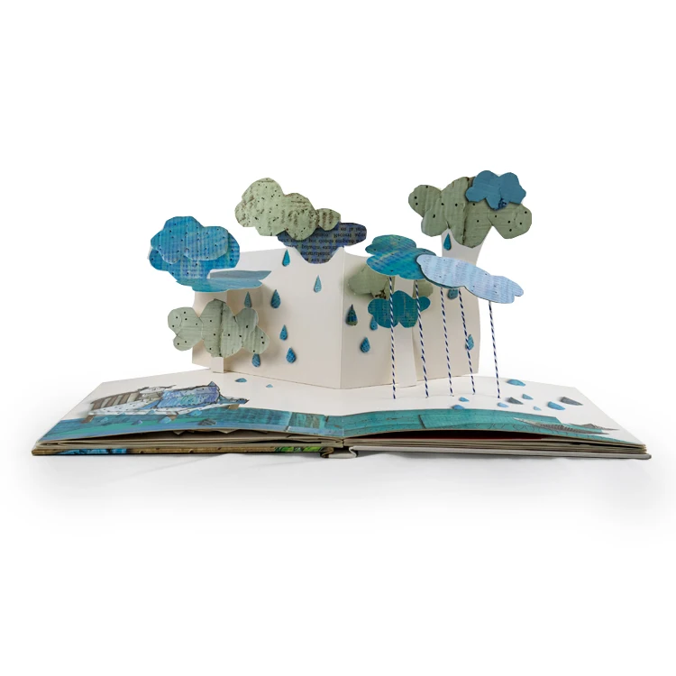 Деревянные животные деревья дождь 3D дизайн рисунок стильный всплывающий Книга в твердой обложке
