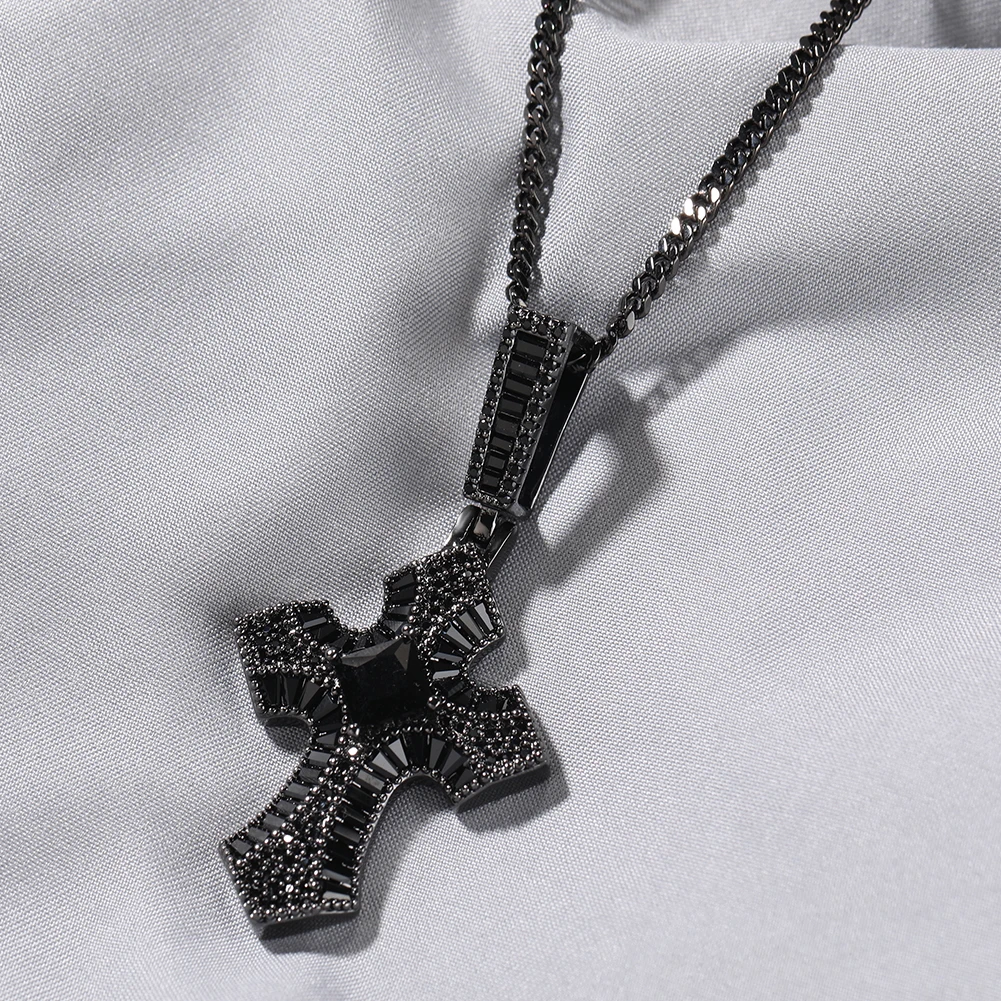 Hot Sale Cross Pendant Large Size Black CZ Cross Necklace 18K Gold Plated Hiphop Designer Women Man Jewelry