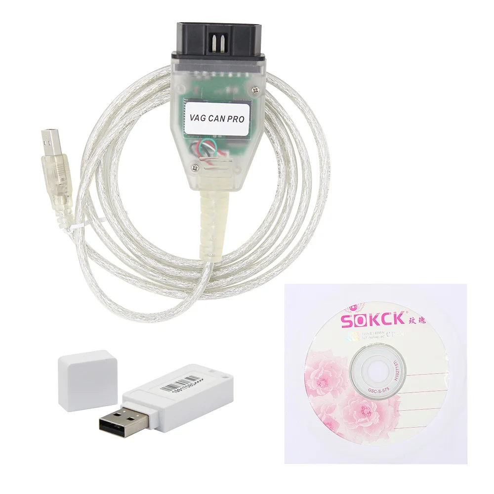 VAG CAN PRO Car diagnostic scanner tool Version 5.5.1 OBD Big CD With USD Dog