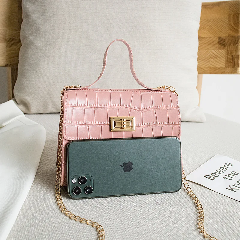 The new fashion trend single strap shoulder custom lady pouch bag chain handbags women bags with texture