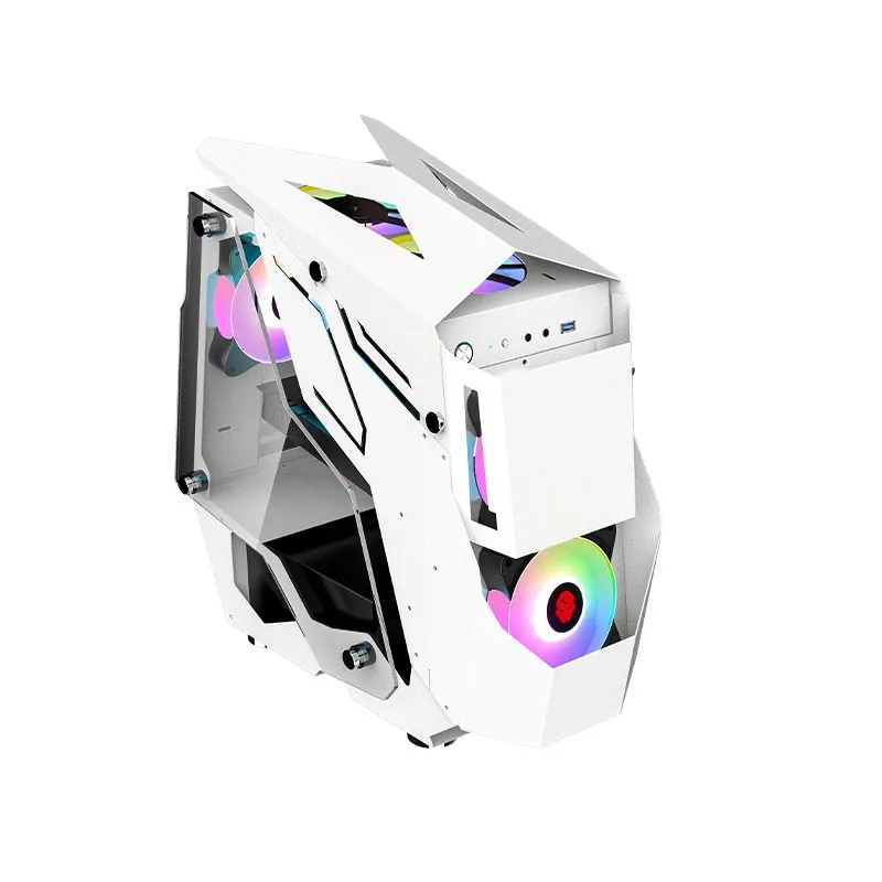 2021 New Design Desktops Gaming Computer White Gamer Case Rgb Fan Cabinet MATX Desktop Tower Pc