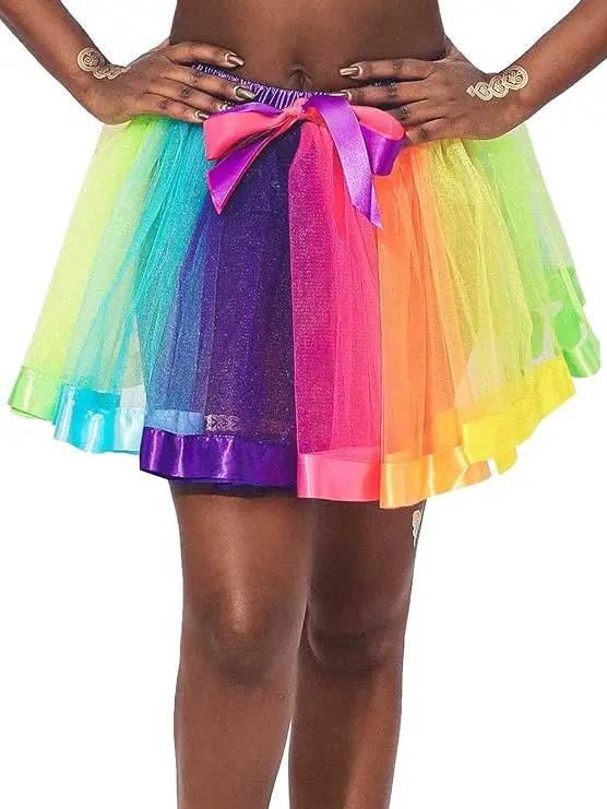 Rainbow Tutu Women Color Run Tutu Costume Adult  5K Race Tutu Skirt With Glove and Leg Warmer