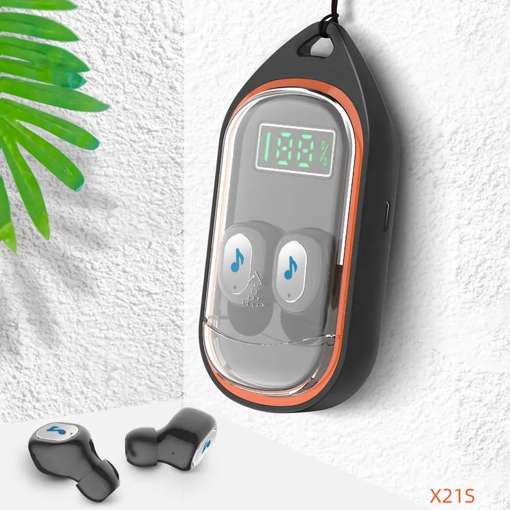 True Wireless Earbuds TWS Stereo Bluetooth 5.0 Headphones with Portable Lanyard Noise Cancelling in-Ear Earphone