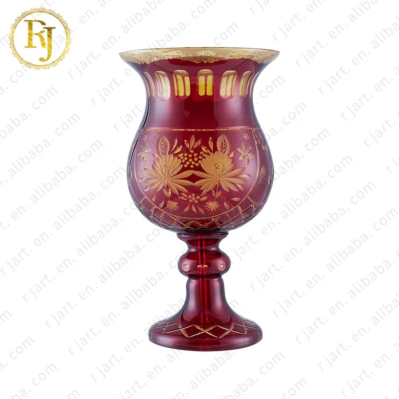 Wholesale High End Dubai Turkey Complete Gift Glass Gold Pattern Muslim Ceramic Vase Home Decor Posuda Crystal Vases
