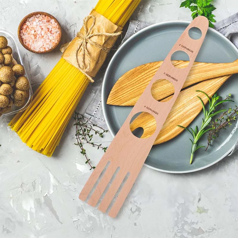 3 in 1 Wooden Spaghetti Pasta Measurer Tool 4 Holes Wood H erb Stripper and Oven Rack Push Tool Kitchen Gadgets Cooking Tool