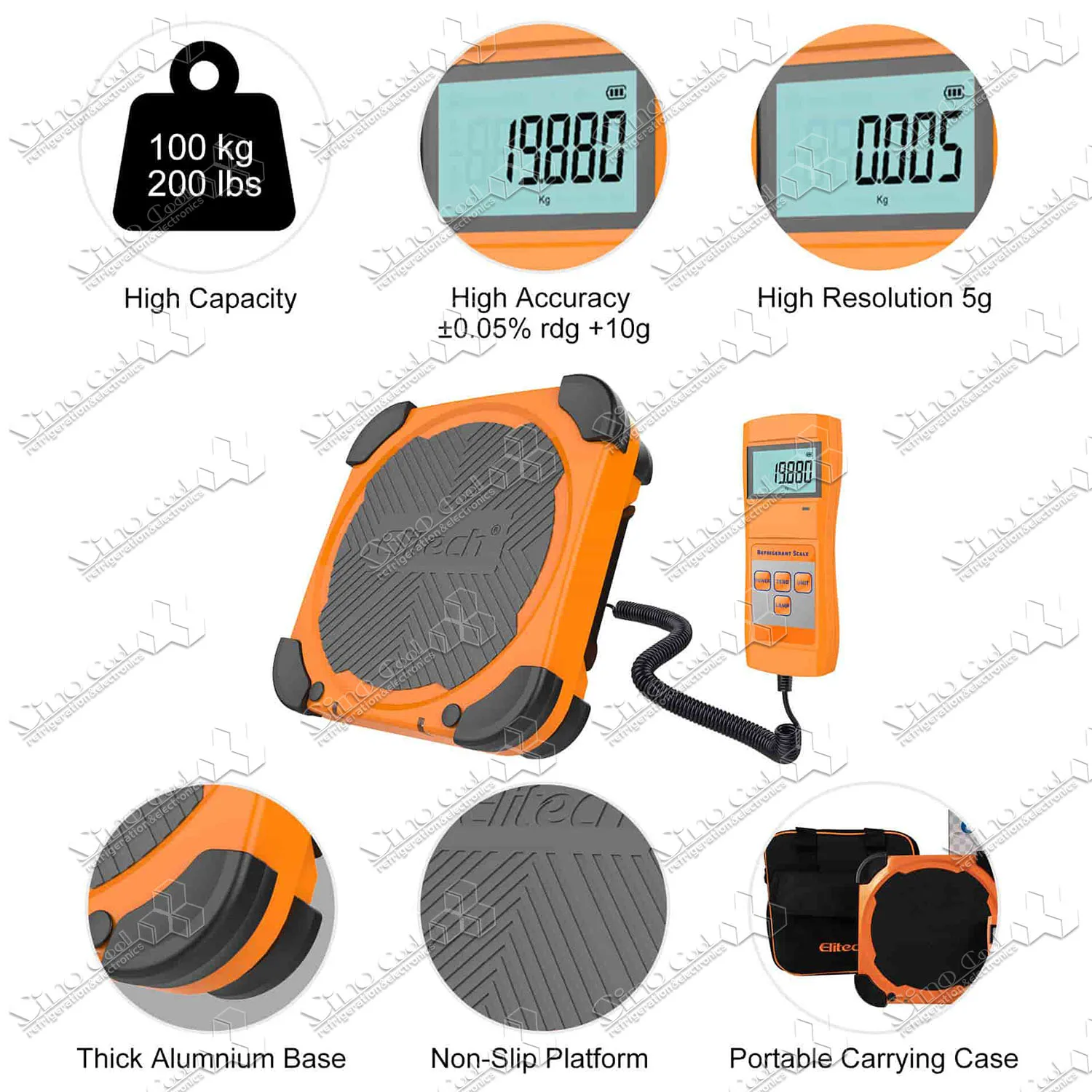 Elitech Refrigerant Scale HVAC Freon Charging Scale 220lbs Weight Upgraded with Anti-Collision Corner LMC-200