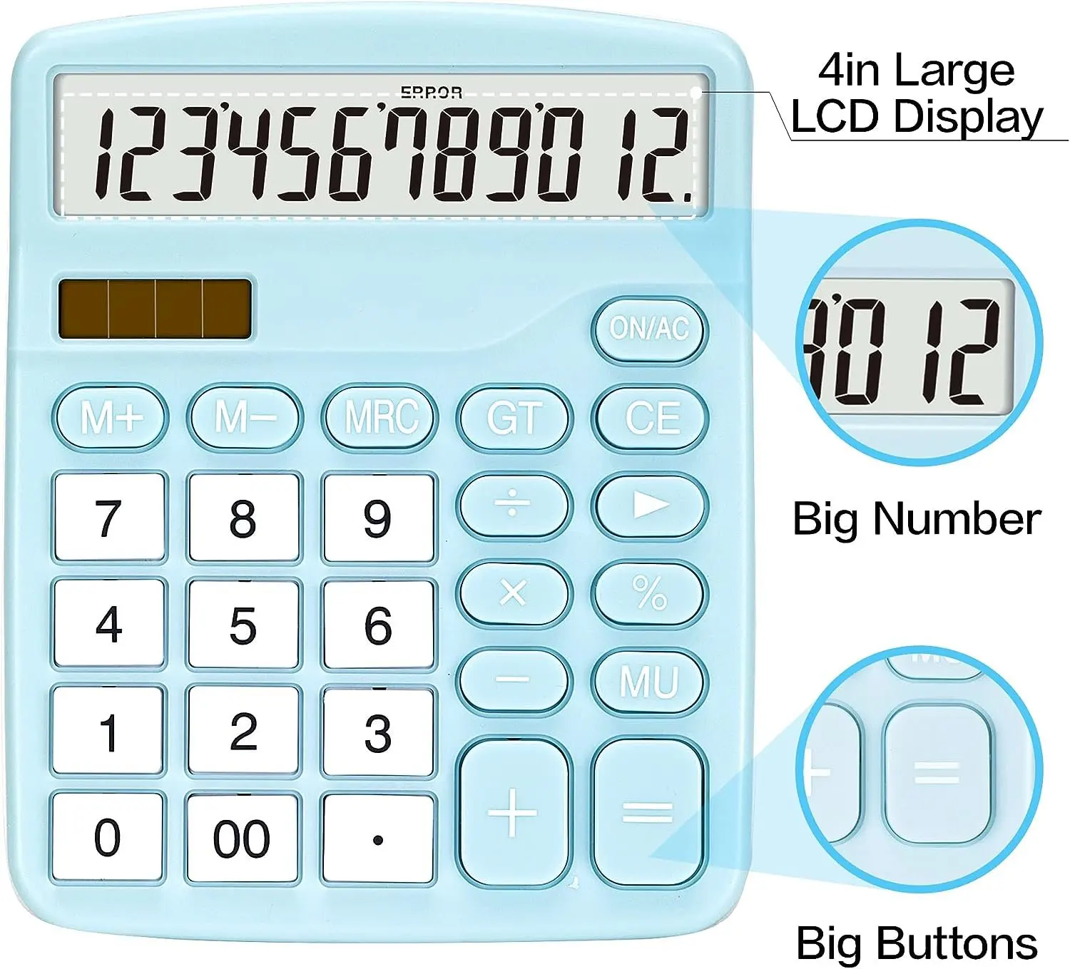 Custom 12 Digit Sensitive Button Standard Function Desktop Calculator with Large LCD Display