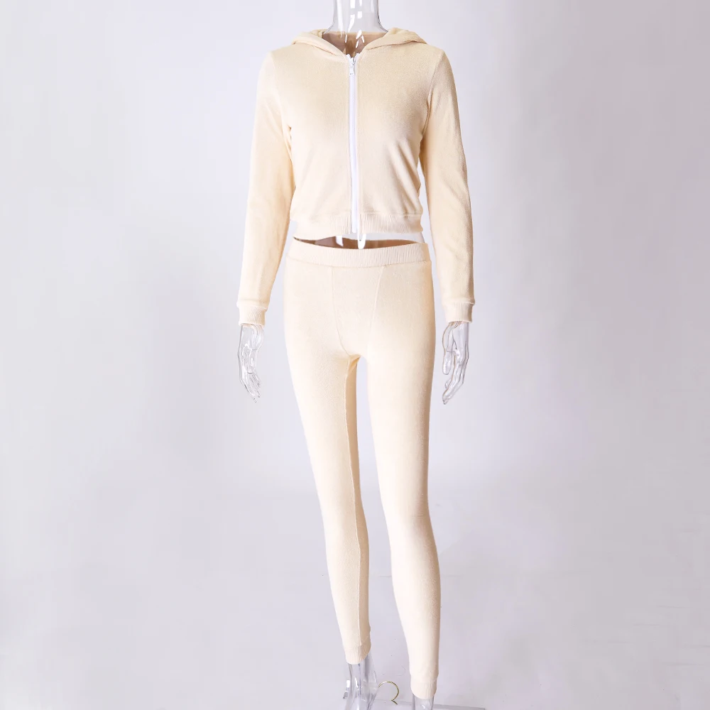 Fall terry toweling zip up 3 pieces women sweat suit velour Running loungewear Training Hoodies custom tracksuit high quality