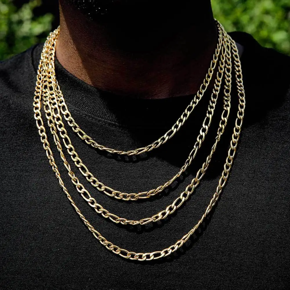 Custom Classic Figaro Chain Necklace Men Stainless Steel Long Necklace Width 3MM Chain Hip Hop Jewelry Gift