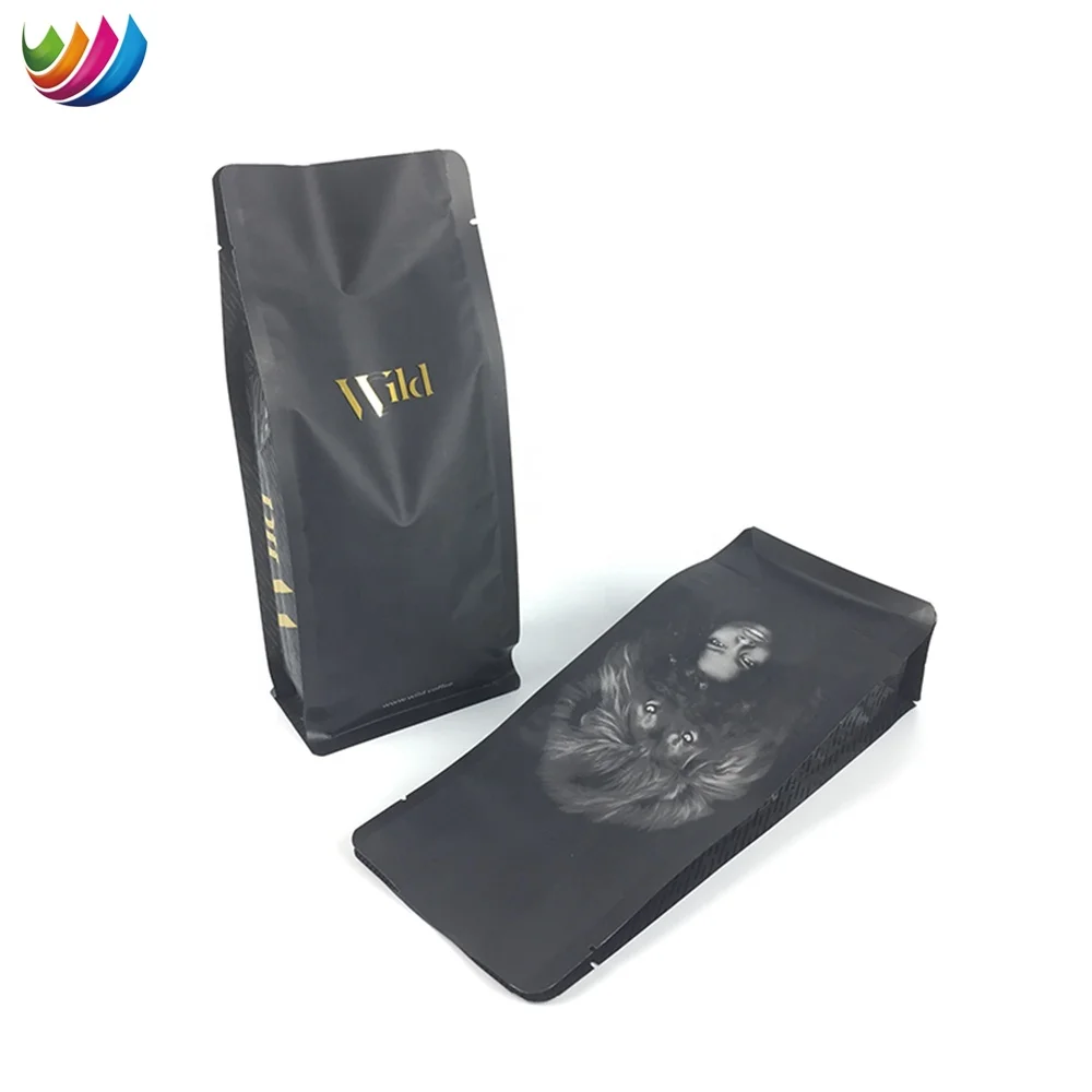 Custom Printing 1kg Black Stand up Coffee Bag Wholesale Box Pouch square Flat Bottom Bag