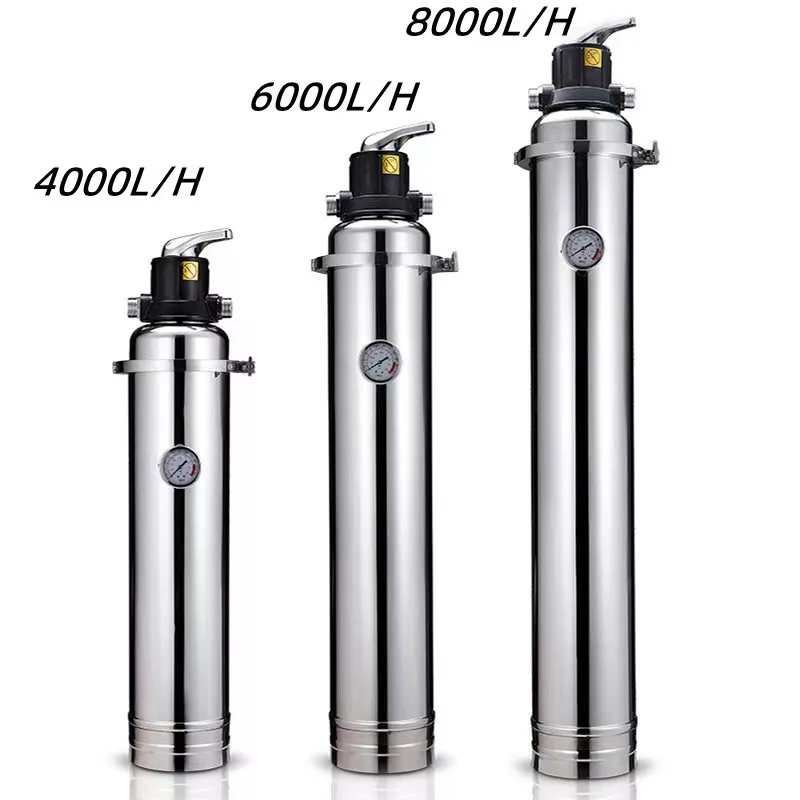 4000L commercial washable pvdf filter under sink 304 stainless steel tap water pressure gauge manual uf central water purifier