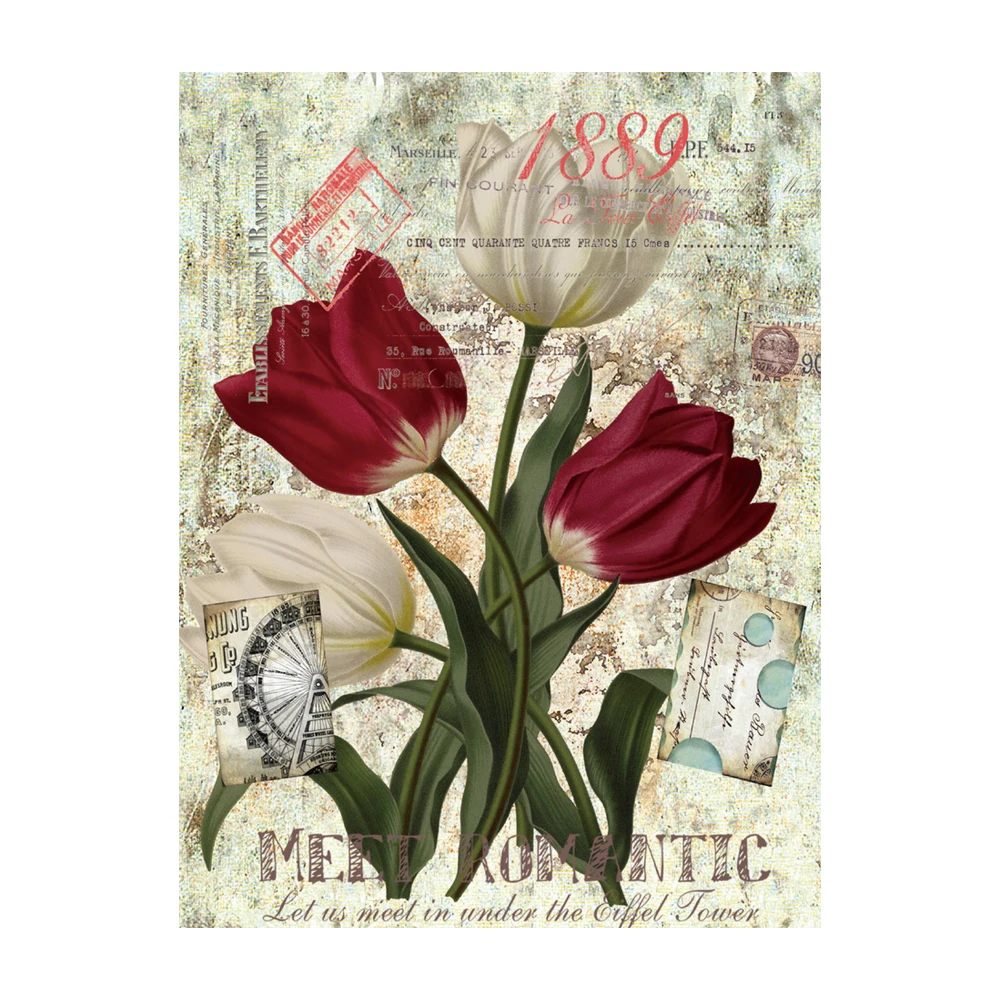 Impressional Paris Art wooden picture frame flower series  canvas oil painting For Room Decoration