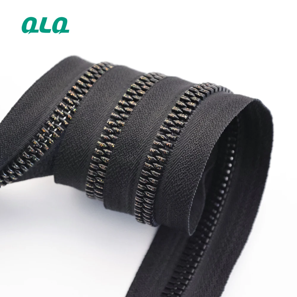 QLQ zipper manufacturer fashional Rhinestone Tractor zipper cursor special shiny teeth long chain plastic zipper