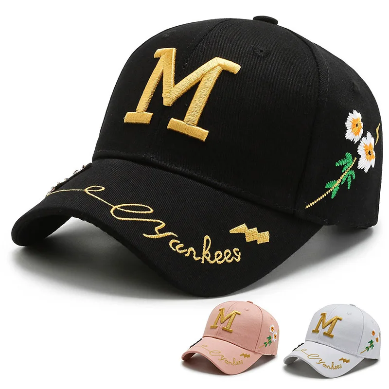 Fashion temperament Man and women outdoor sports cap Embroidered MY letter and flower  baseball cap