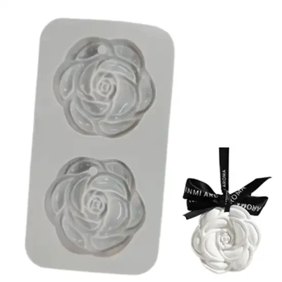 Hot Sale 2 Cavity Camellia Flower Shape Diy Gypsum Plaster Craft Silicone Candle Mold For Resin Craft
