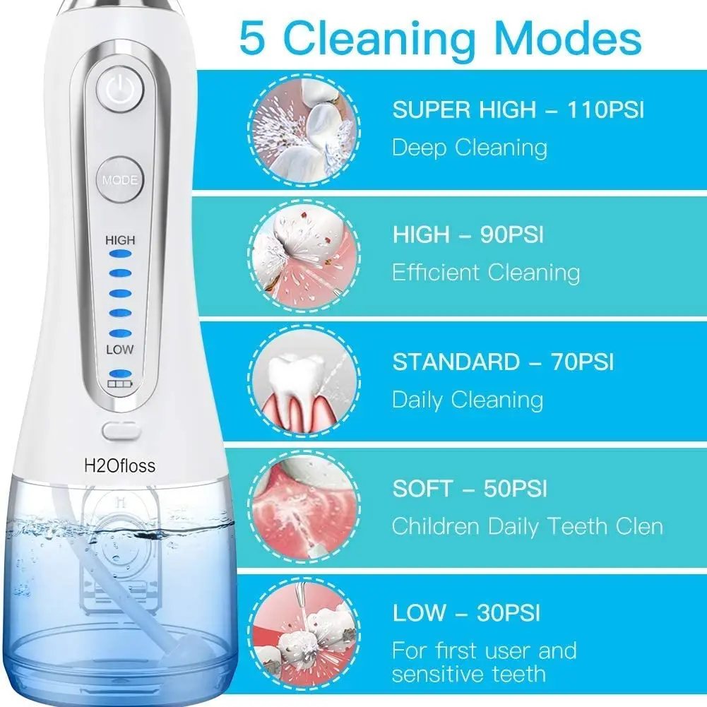 h2ofloss water dental flosser 5 nozzles electric portable oral irrigator OEM