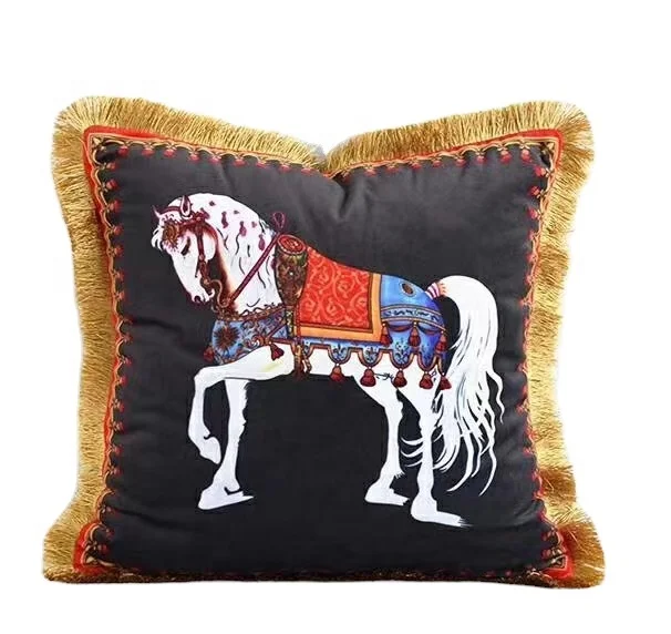 Throw Pillow Cushion Cover Fashion Design-I 45*45cm Velvet Cushion Cover with Tassels Decorative Square Accent Pillow Case