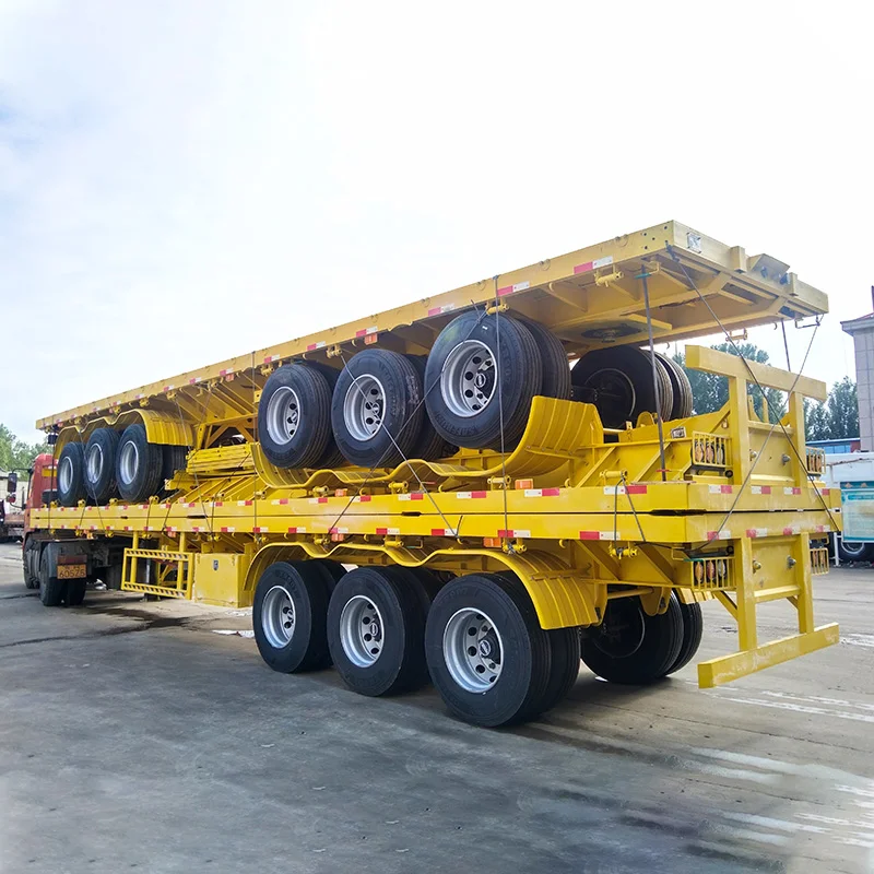 3 axles 60 ton flatbed container semi trailer with trailer head