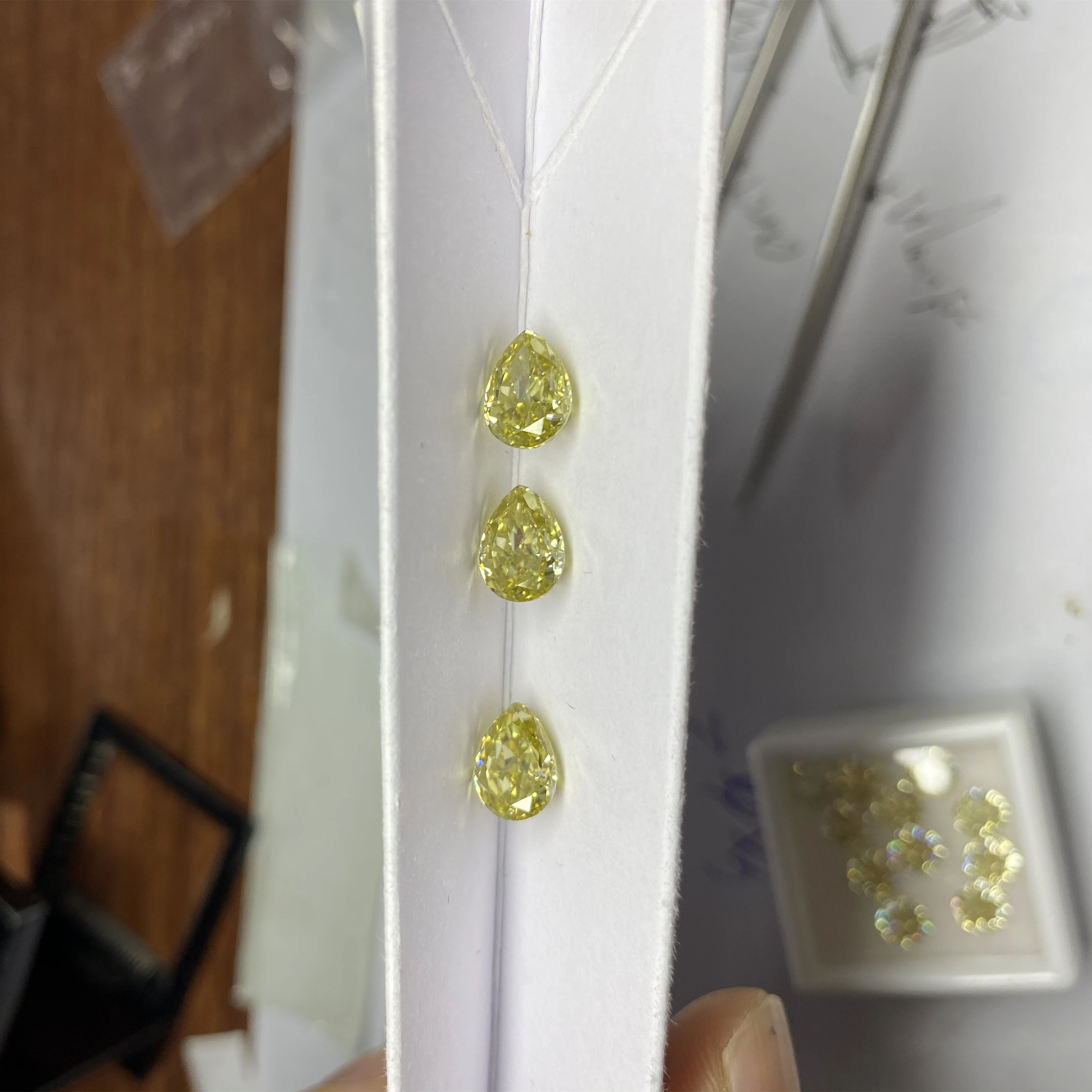 Pear cut fancy vivid yellow moissanite loose gemstones pear shape ice crushed cut original dark yellow moissanite diamonds