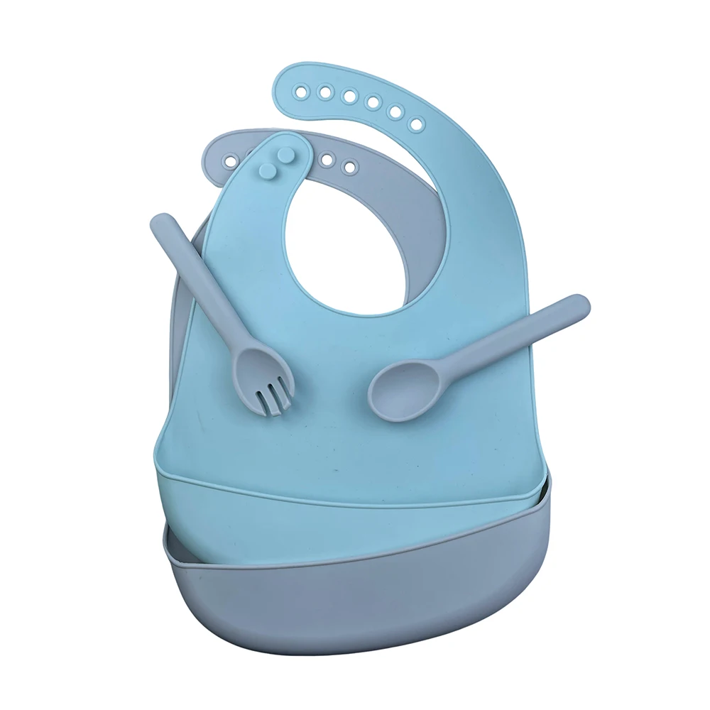 High-Quality Price Food Grade Silicone Tableware Baby Feeding Set Newborn Spoon Fork Utensils Silicone Baby Dining Set