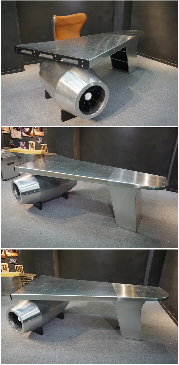 luxury designer desk Aviator Desk Aluminum Aircraft Wing Art Decor Vintage Plane table