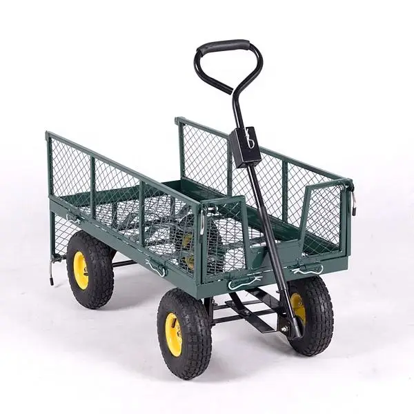 4 Wheel 990 Lbs Heavy Duty Steel Rolling Utility Wagon Yard Garden Dump Lawn Cart Flower Cargo Garden Wagon Beach Trolley