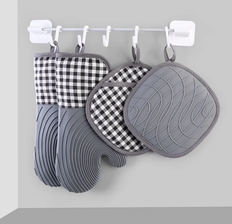 Silicone Oven Mitts and Pot Holders Set 500 Heat Resistant Oven Gloves Flexible Kitchen Cooking Baking Grilling Microwave oven