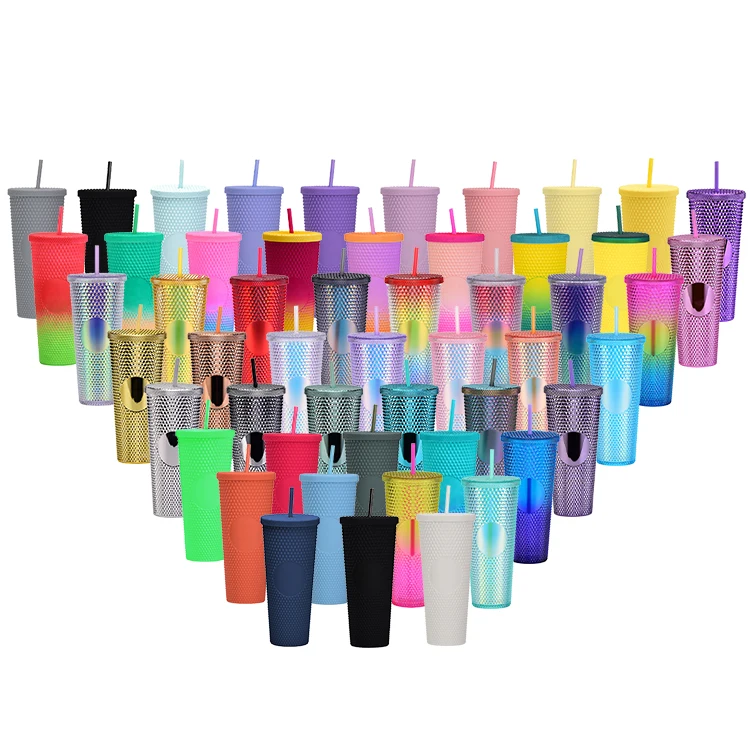 USA warehouse New release 710ml colorful diamond glitter durian tumbler cups studded tumbler with lid straw
