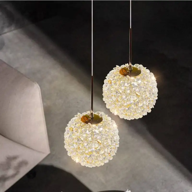 New Nordic Bedside Home Chandelier Warm Romantic Crystal Light Luxury Round Ball Room Long Line Chandelier Lamp