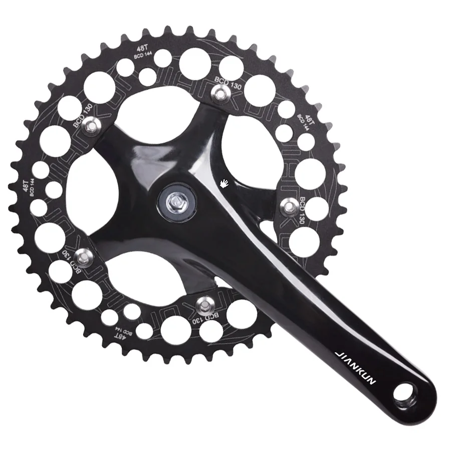 JIANKUN square taper hole shape Al6061-T6 cnc chainrings and crank black fixed gear bicycle crankset