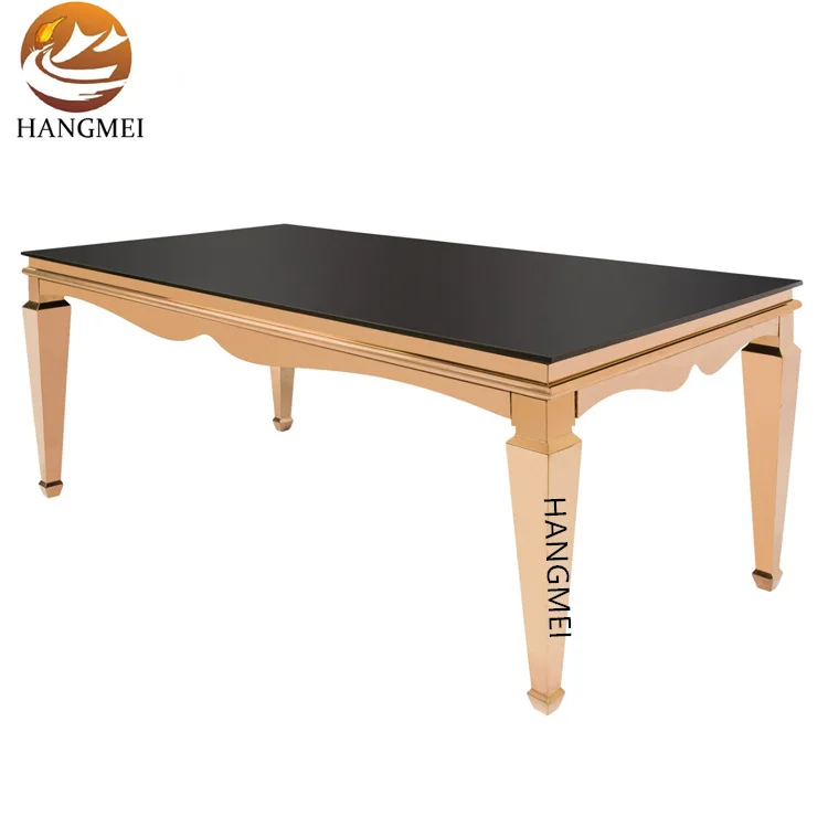 Customized modern outdoor furniture gold stainless steel rectangular long dining table for wedding