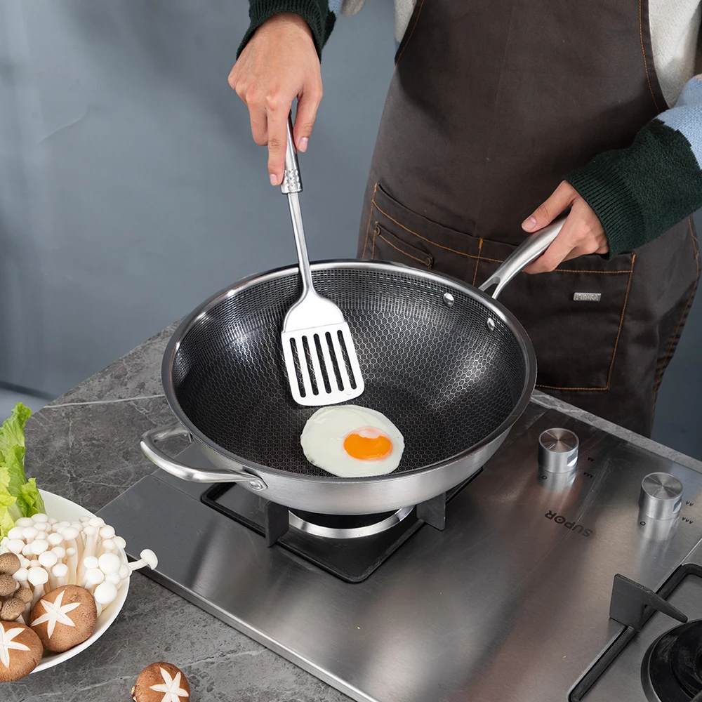 Frying pan china produces high quality triply nonstick wok of cookware single handle pan for kitchen stainless steel pan