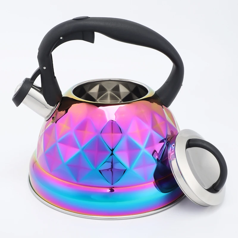 2.8L Rainbow Colors Stove Top Whistling Tea Kettle Stainless Steel Water Kettle