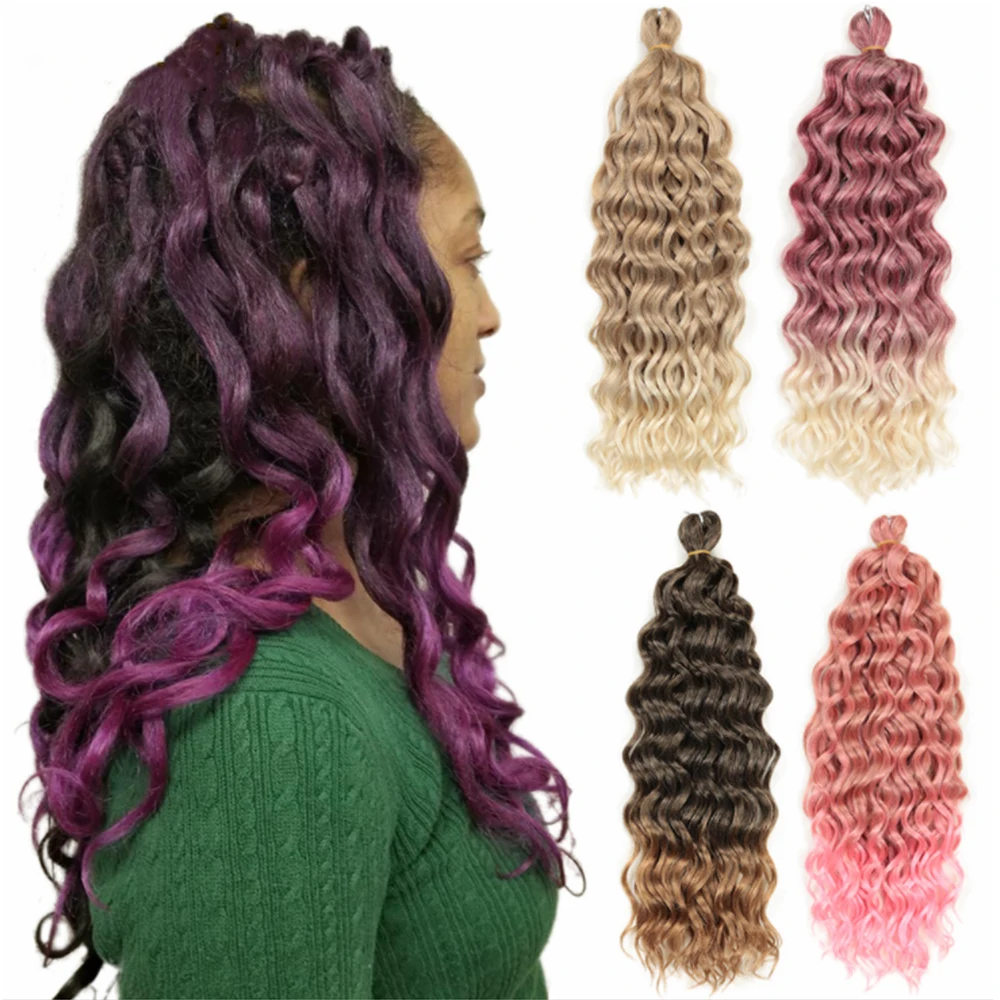 24 Inch 120g Hawaii Curl Hairstyle Natural Synthetic Braiding Hair Extensions Ocean Wave Crochet Braid Hair Wholesale