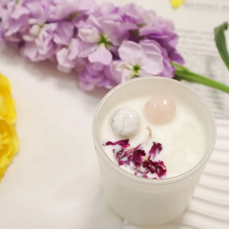 2024 Aromatic Candles Wholesale Natural Crystal Raw Stone Fragrance Oil Soy Wax Scented Candle