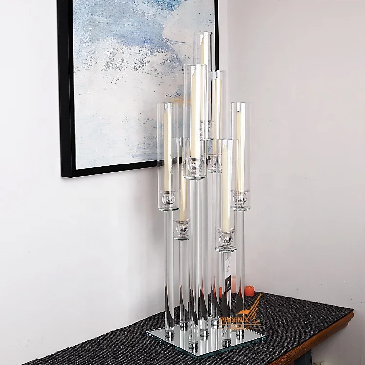Elegant table centre pieces wedding crystal candelabra event decoration 10 arms glass candle holders centerpieces on sale