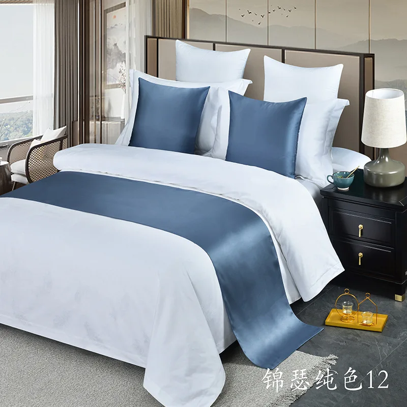 Wholesale 5 Star Hotel Simple Bed Runner Luxury Decorative Throw Pillow Case Bed Flag Set Satin Bed Towel