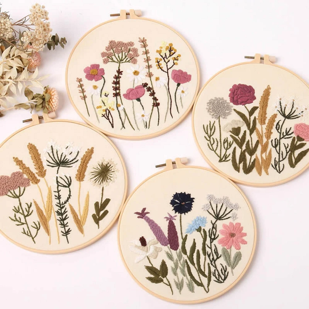 Flora Embroidery Kit for Adults Handmade Craft with Hoop, Thread, Needles, Full Kit, DIY Craft for Beginner
