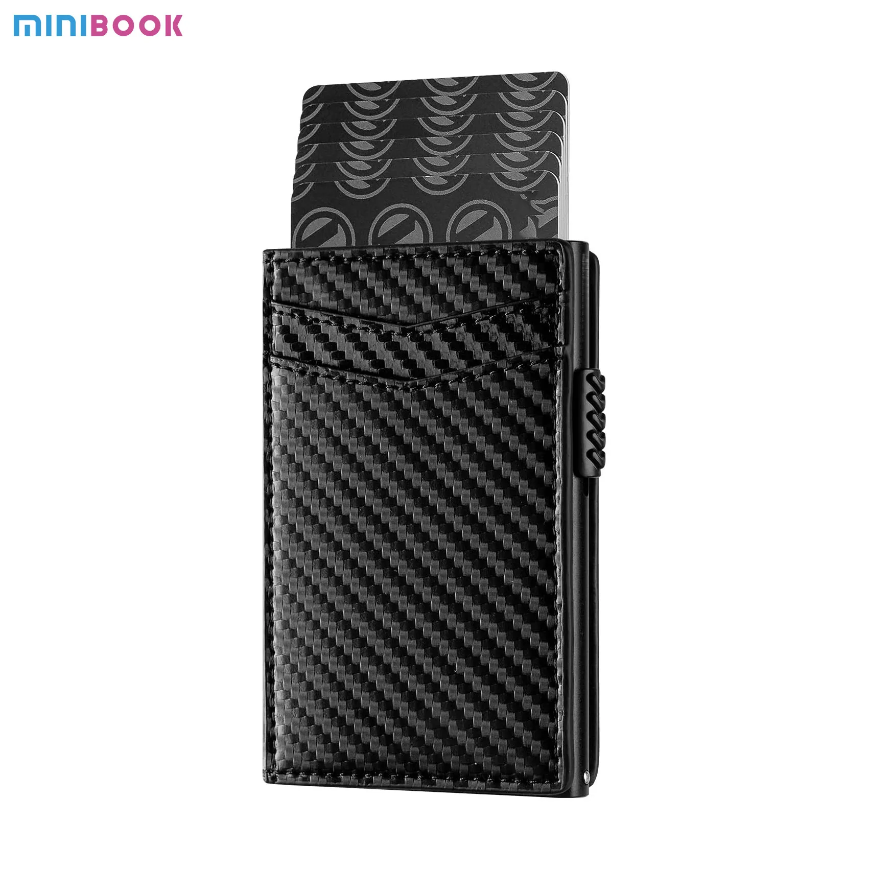 Mens Genuine Leather Slim Billfold Wallet Card Holder Ultra-Thin Carbon Fiber Rfid Wallet
